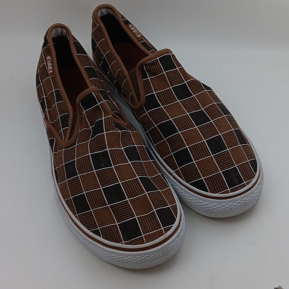 STYLISH UNIQUE BROWN  CHECKERD  SLIP-ON SNEQKERS SIZE 12